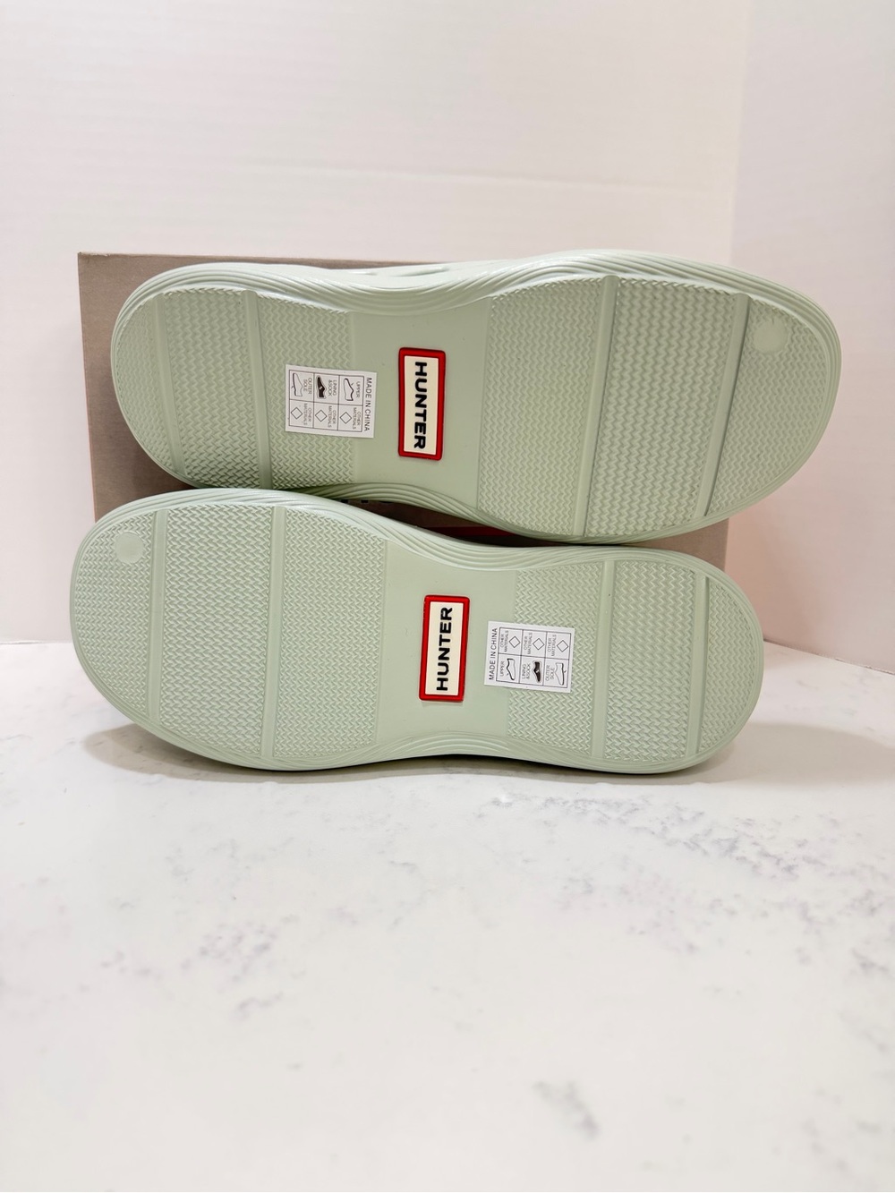 Hunter Light Green Slip-On Clogs with Red Logo Accents - Picture 8 of 9